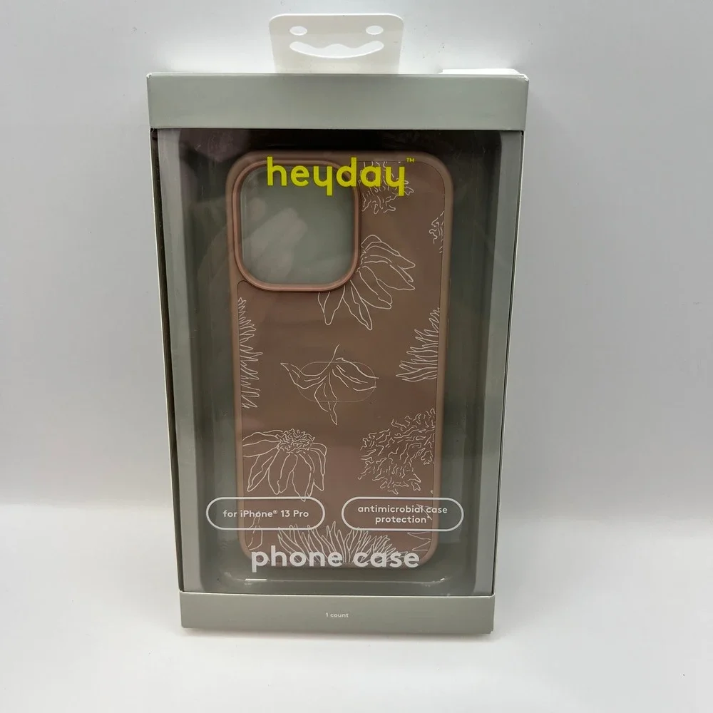 Heyday iPhone 13 Pro Case Warm Taupe Floral Hard Shell Antimicrobial Wireless
